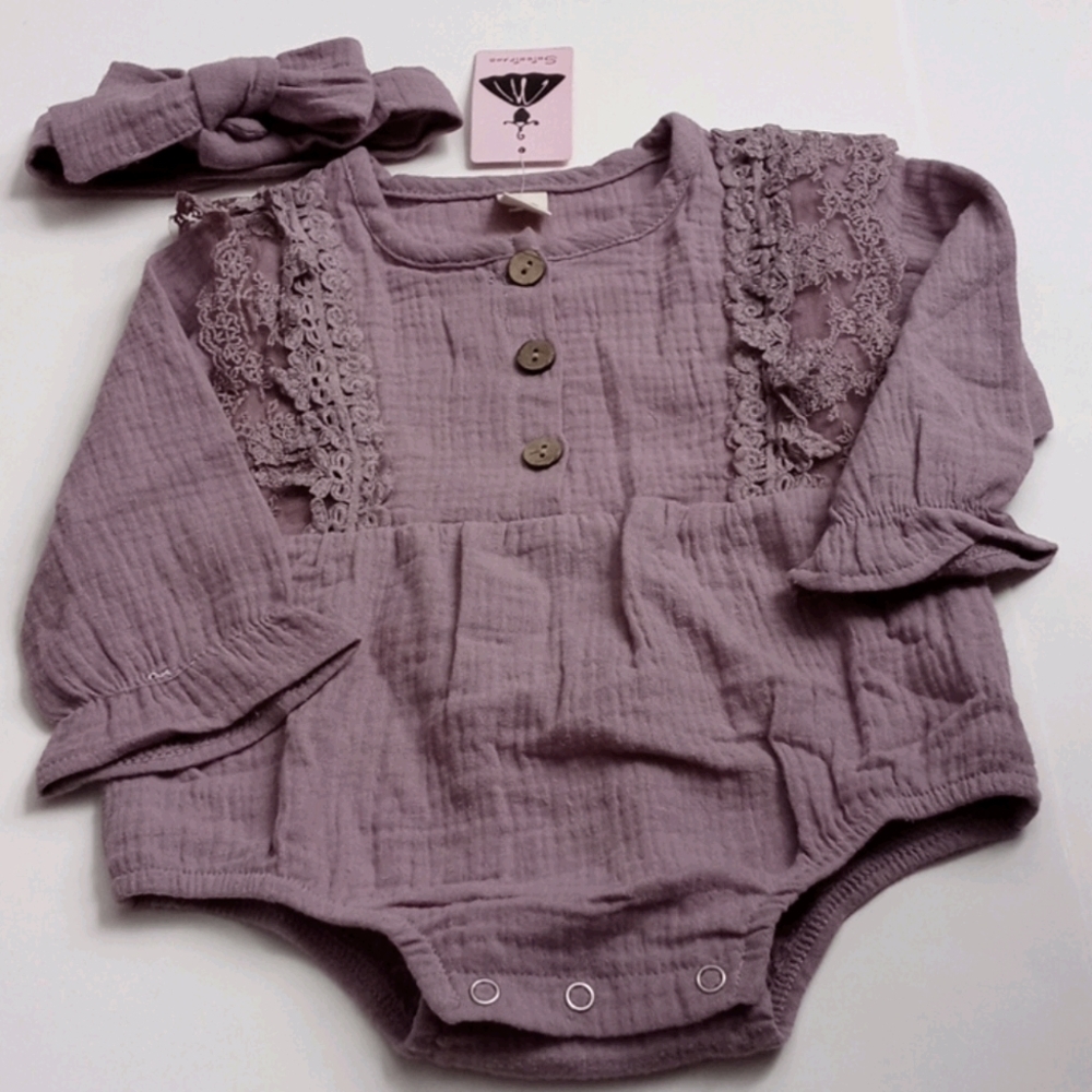 Lace crochet Onesie w/ matching headband